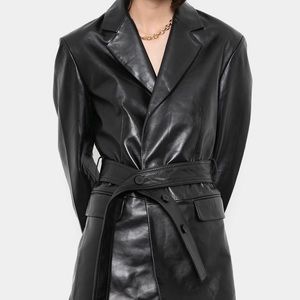 The Frankie Shop Leather Belted Blazer Jacket (Sunny Master)
